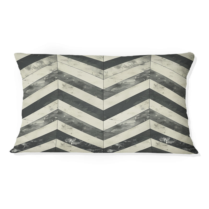 Coussin lombaire gris à motif de chevrons II - Mid-Century