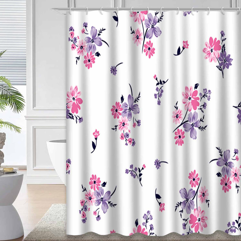 Rideau de douche imperméable à motif floral avec 12 petits crochets, L 72 po x l 78 po