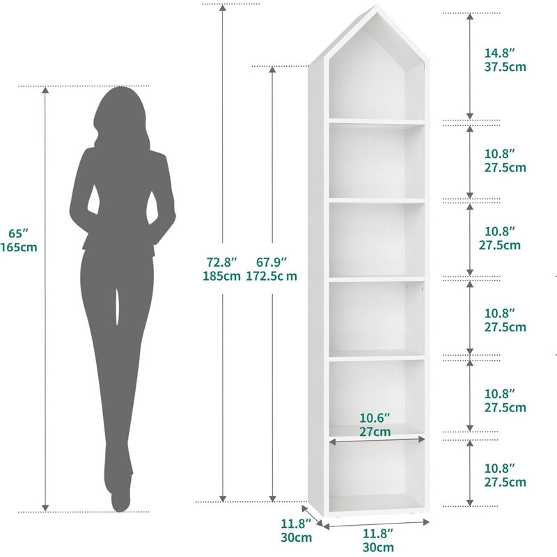 Brynesha 72.8'' H 6-Tier Narrow Bookshelf, Modern Display Shelving Storage Rack, White