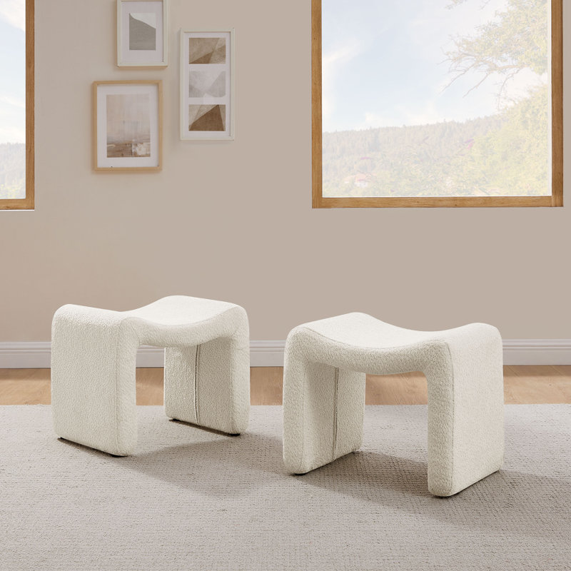 Ensemble de 2 repose-pieds rembourrés 21,65 po Hafizur, 100 % polyester blanc