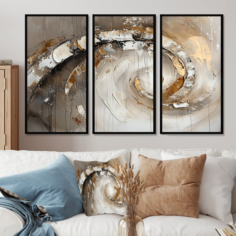 Copper Luminous Abstract Spiral I - Abstract Modern Waves Wall Décor Set, Floater Framed Print, 40" H x 60" W, Black