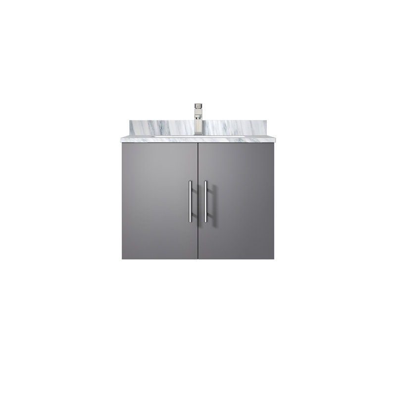 Ensemble de meuble-lavabo compact avec plateau en marbre de Carrare et robinet, Gris foncé