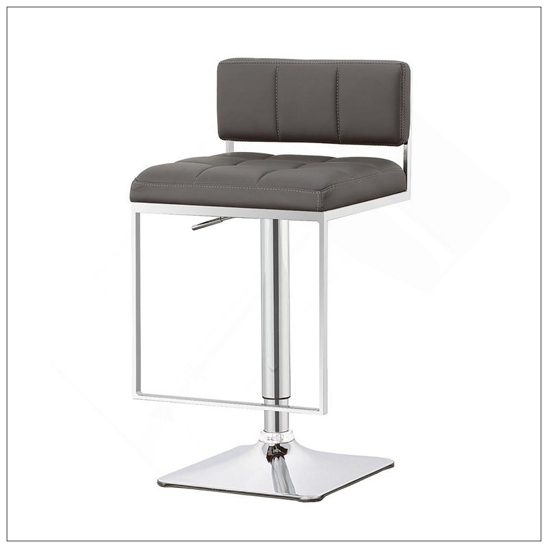 Grey And Chrome Adjustable Bar Stool With Tufted Faux Leather, Comfortable And Stylish For Modern Dining Rooms, Grey