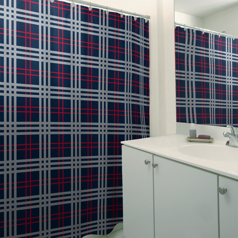 Plaid Shower Curtain Set, Bleu nautique / rouge / argent nouveau siècle