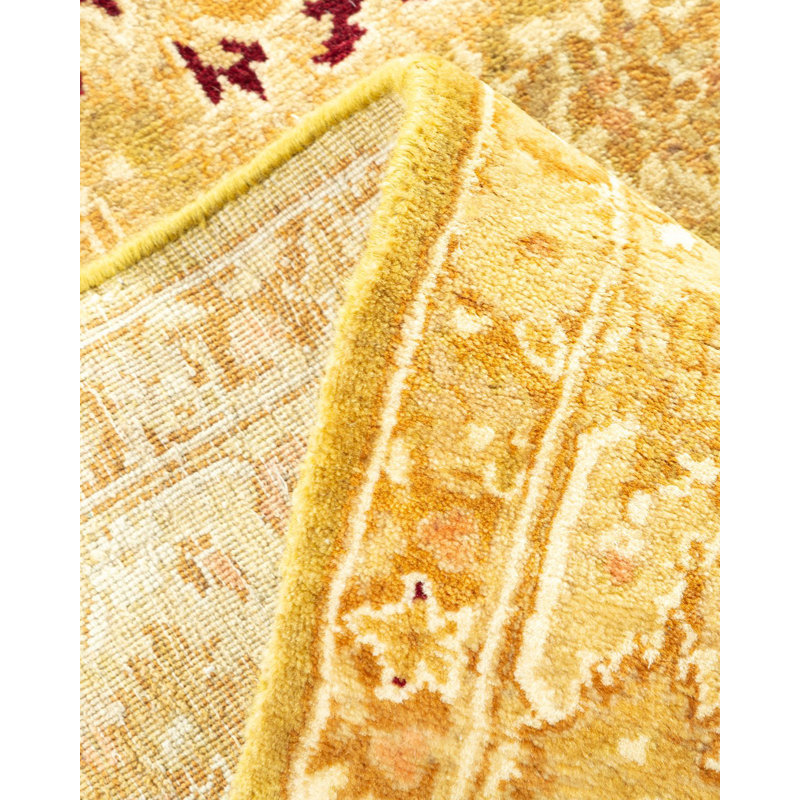 Tapis de couloir noué à la main unique Staka - lime, 6 pi 1 po x 13 pi
