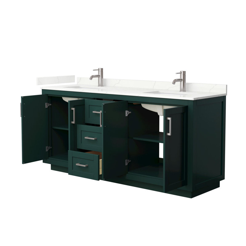 Miranda 72" Freestanding Double Bathroom Vanity with Quartz Top, Giotto Quartz, Green, Brushed Nickel