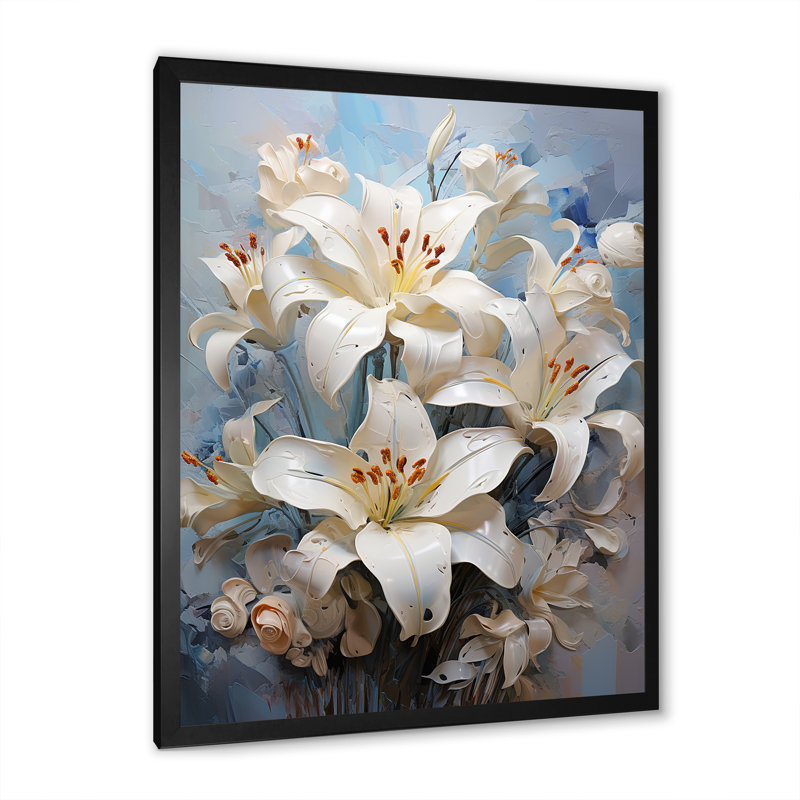 Fleurs de lys en fleurs III sur toile, Cadre simple noir, H 20 po x l 12 po x P 1 po