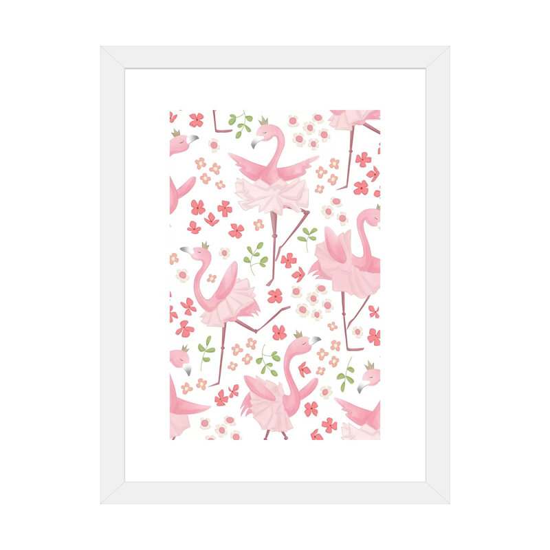 «Flamingo Dreams II» par Dana Saulnier - impression d'art graphique, H 24 po x l 16 po x P 1 po, Papier encadré blanc, Blanc