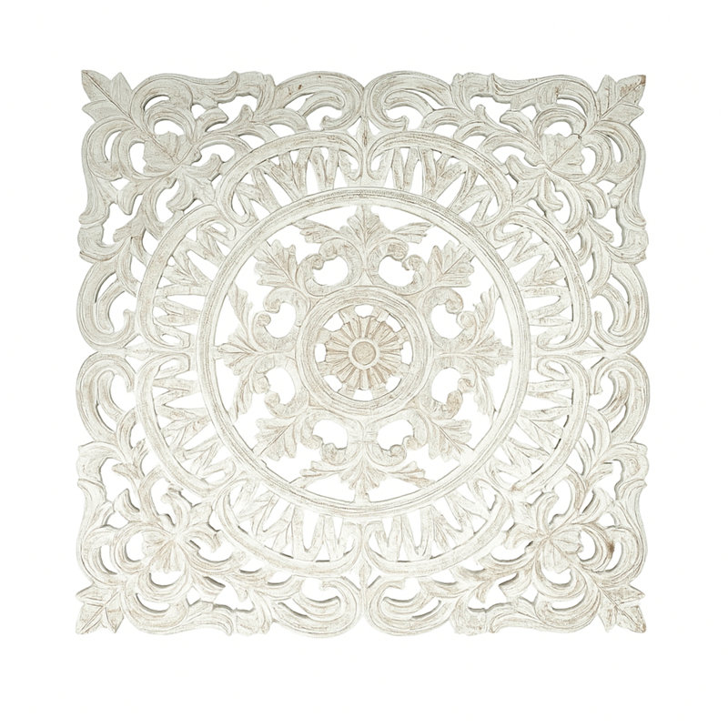 White Square Shape Handcrafted Wooden Wall Decor