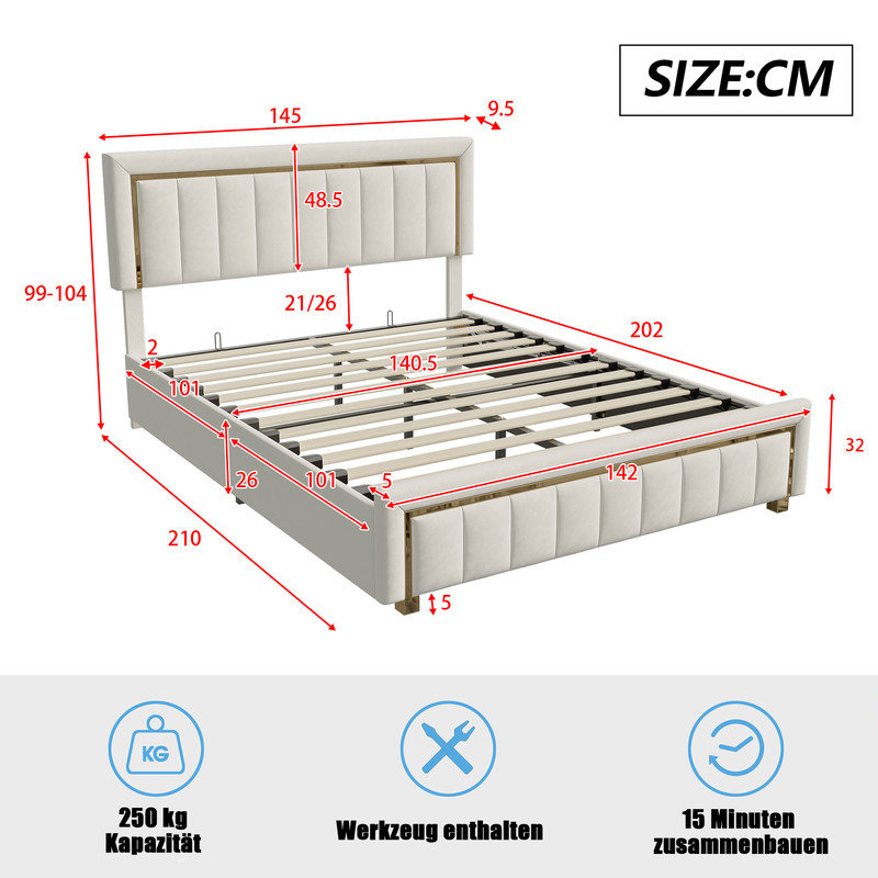 Bed, European Double (140 x 200 cm), Beige