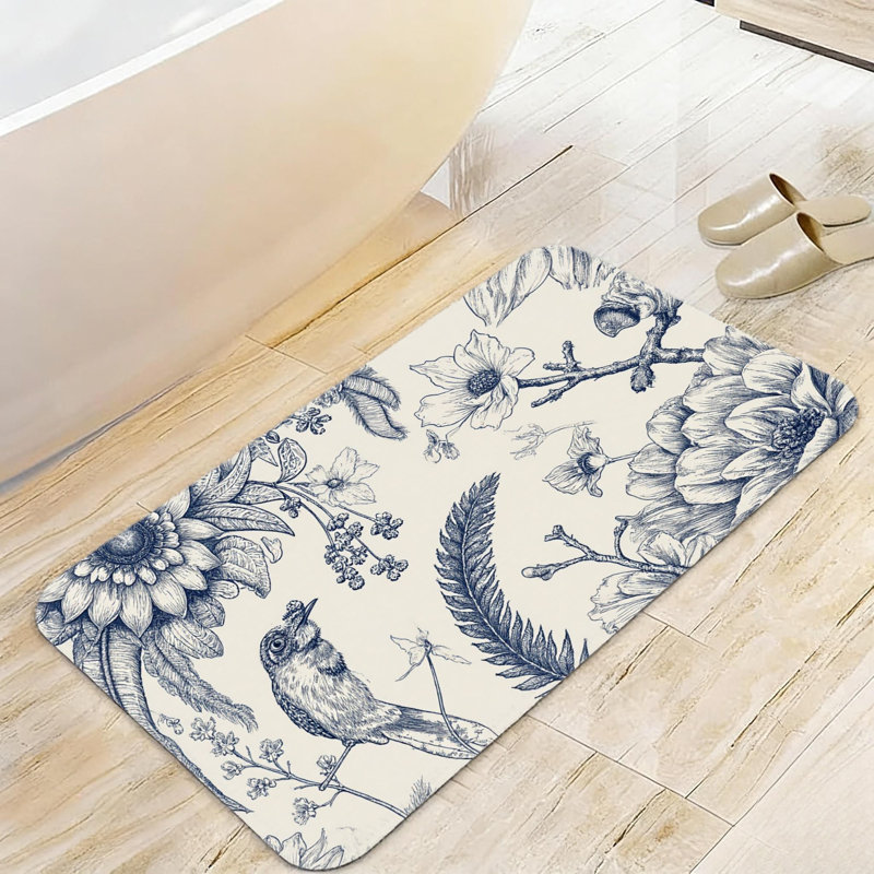 Tapis de bain bleu marine à motif floral croisé, 20 x 32 po, pour salle de bain, chambre à coucher