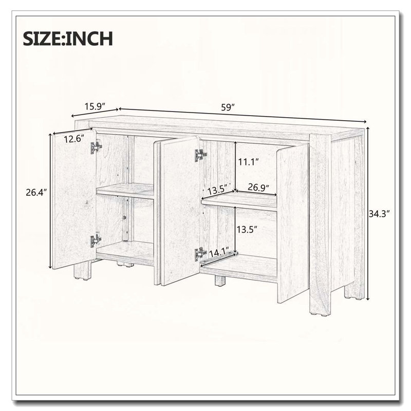 4-Door Sideboard with Oak Veneer and Adjustable Shelves