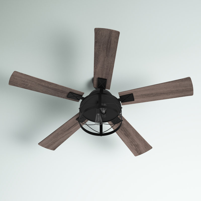 Hunstant 52 in. Black Indoor Rod Mount Farmhouse Ceiling Fan with Reversible Dark Bronze-Walnut Blades, Dimmable LED Light Kit and Remote Control Included, 3 Speeds, Wire Cage Drum Shade