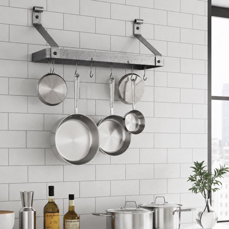 Gourmet Handcrafted Bookshelf Wall Mounted Pot Rack, 14" H x 30" W x 9" D