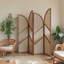 Cloison pliante 4 panneaux en bois massif brun noyer + rotin