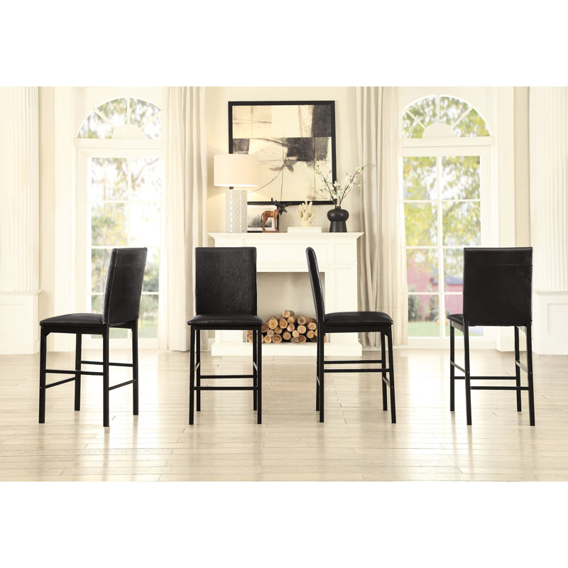 Chaises de salle à manger à hauteur de comptoir 4 pièces, revêtement en similicuir brun, structure en métal noir, poids du produit de 16,76 lb, chaise, siège, finition noire, largeur de siège de 17,5 po