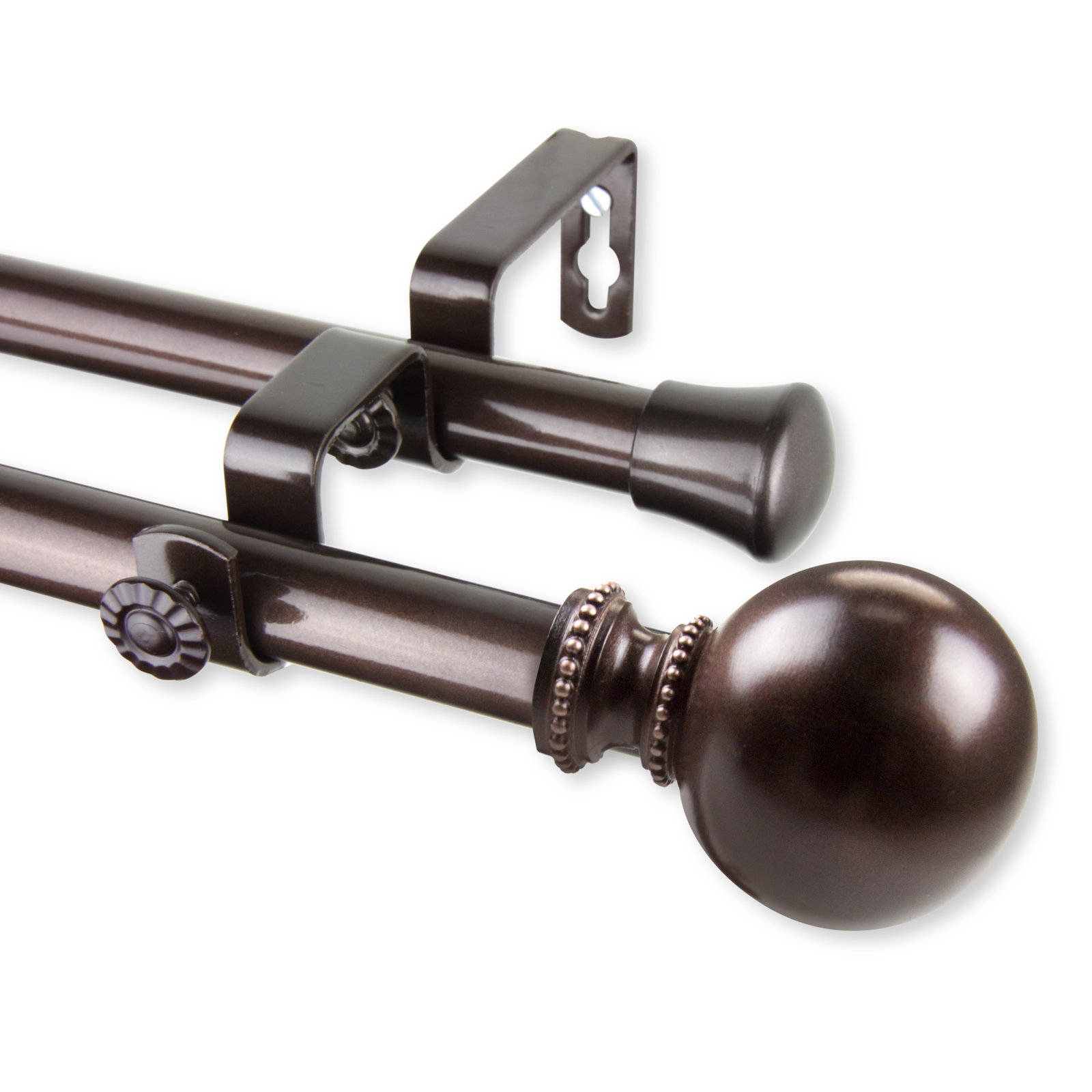 Hatfield Double Curtain Rod, 48" - 84", Cocoa