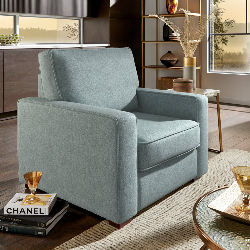 Chaise de salon en tissu à accoudoirs carrés et rembourrés de tissu moderne, Tissu vert brume de mer