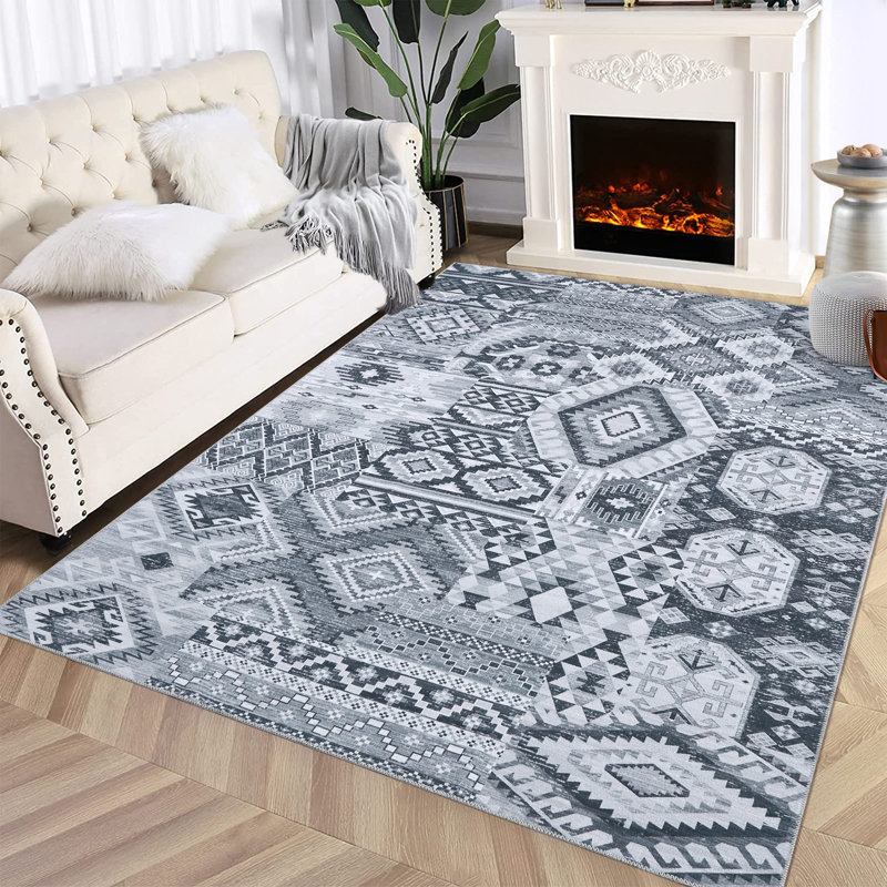 Machine Washable Area Rug Bohemian Rugs for Living Room Low Pile Non-Shedding Vintage Carpet for Bedroom Dining Home Office
