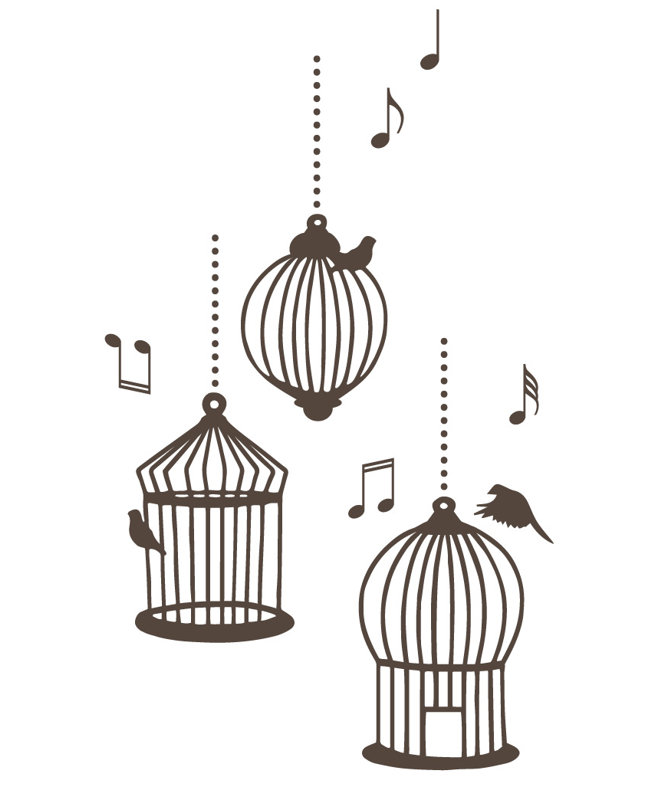 Décalcomanie murale cages d’oiseaux de chanson, Brun, H 56 po x l 33 po x P 0,01 po