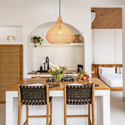 Natural Rattan Woven Pendant Light for Dining Room Kitchen Island Living Room