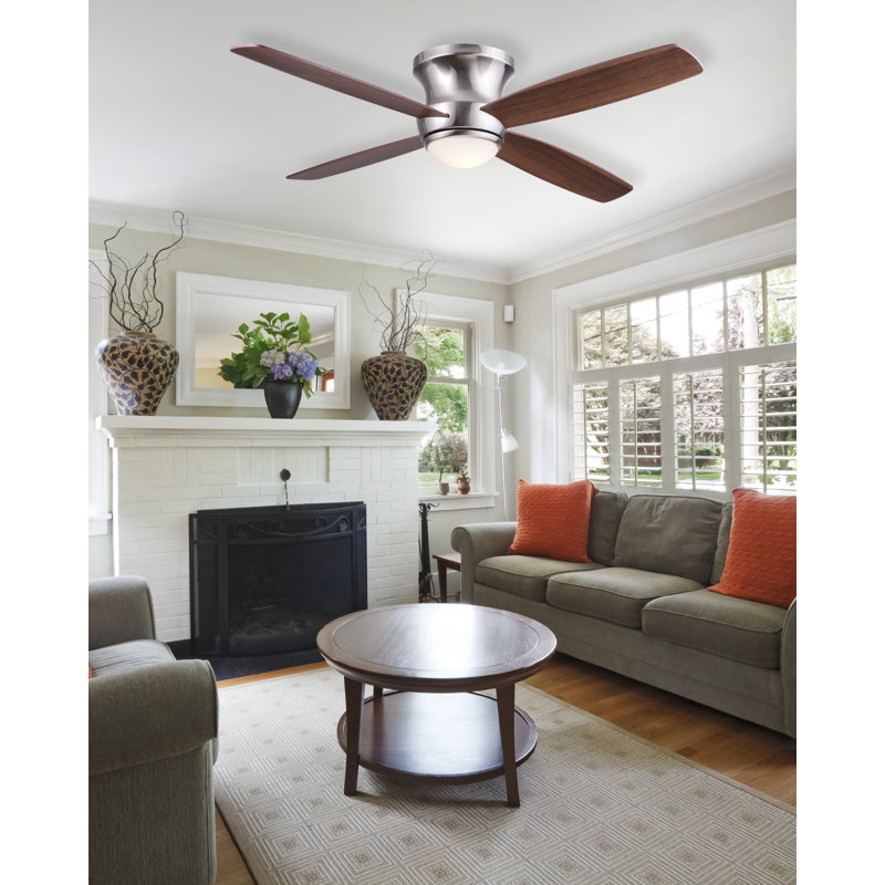Alecsander 52'' Ceiling Fan with LED Lights, Nickel with Maple/Walnut Blades