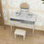 Bureau de maquillage avec miroir rond, 4 tiroirs et tabouret-1445325847