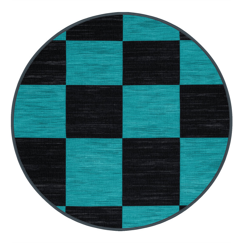 Tapis damier noir lavable à la machine, Rond 3 pi