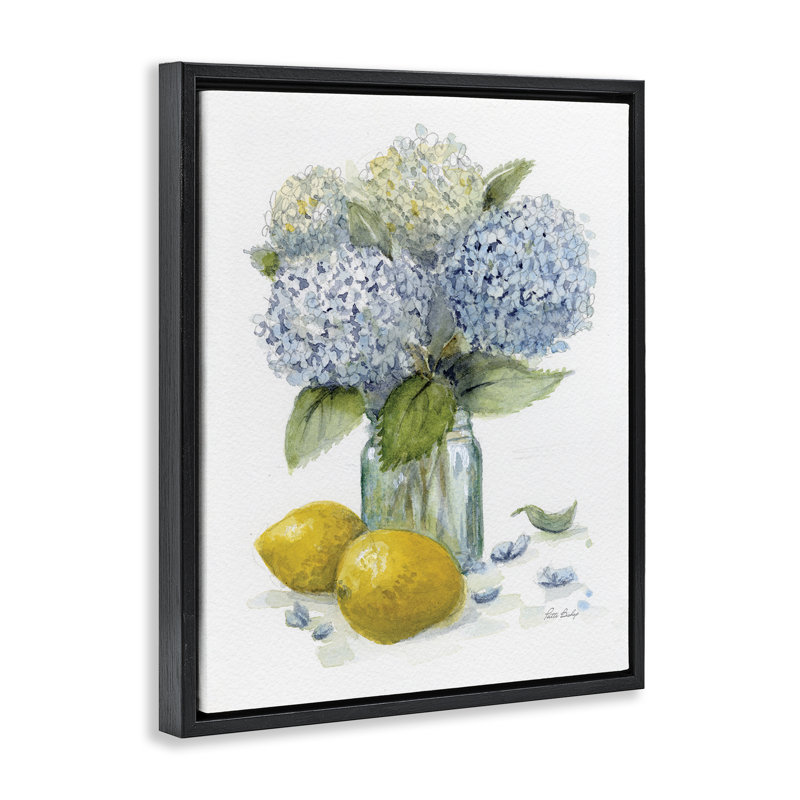 Cadre flottant dans un vase Hydrangeas & Lemons, design par Patti Bishop, H 21 po x l 17 po, Cadre flottant noir de jais
