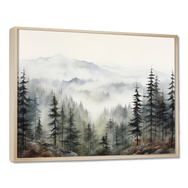 «Pine Misty Mountain II» sur toile, H 34 po x l 44 po, Reproduction avec cadre flottant, Érable