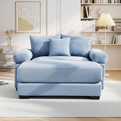 Très grand fauteuil de lecture 54,5 po en velours côtelé avec repose-pieds