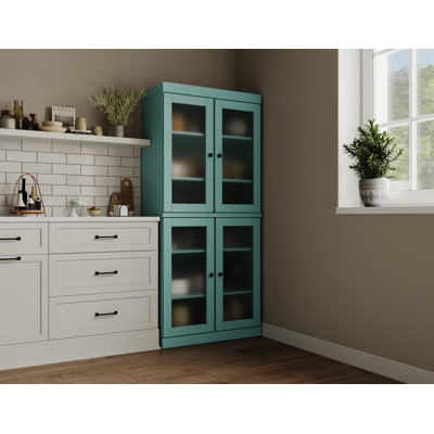 100% Solid Wood 32" Pantry Cabinet with Frosted Glass Doors and Adjustable Shelves