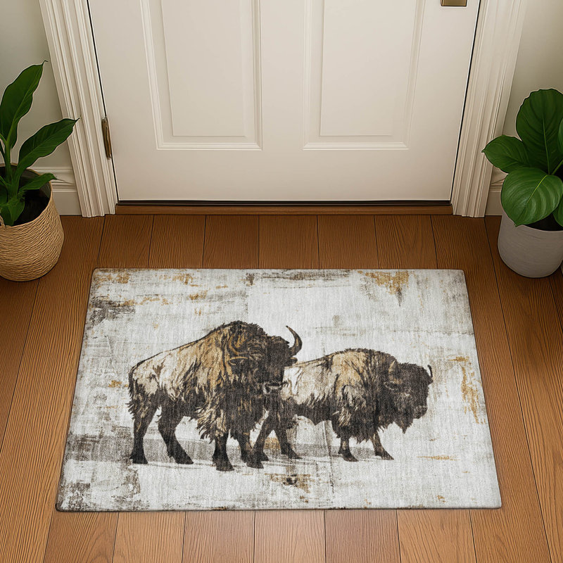 Premium Machine Washable Mayfield AMF2245 Animal Rug, 1'8" x 2'6", Putty