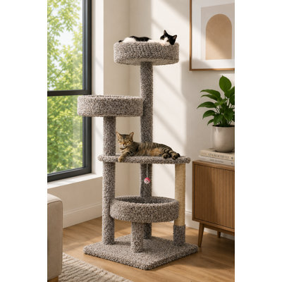New Cat Condos 54″ Solid Wood Cat Tree for Multi-Cat Homes
