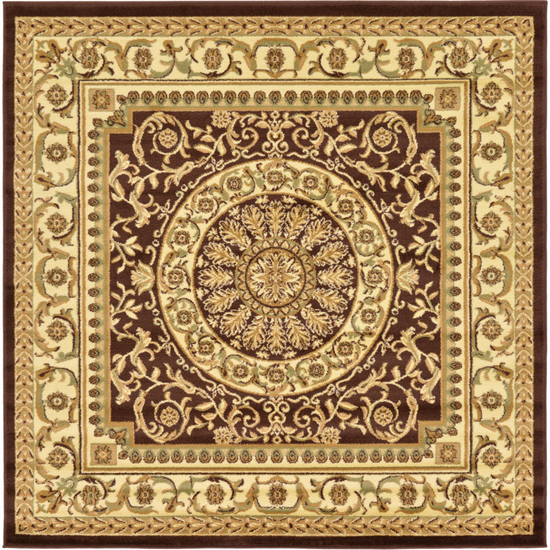 Tapis oriental brun / beige Aracelia, Carré 4 pi 1 po x 4 pi 1 po