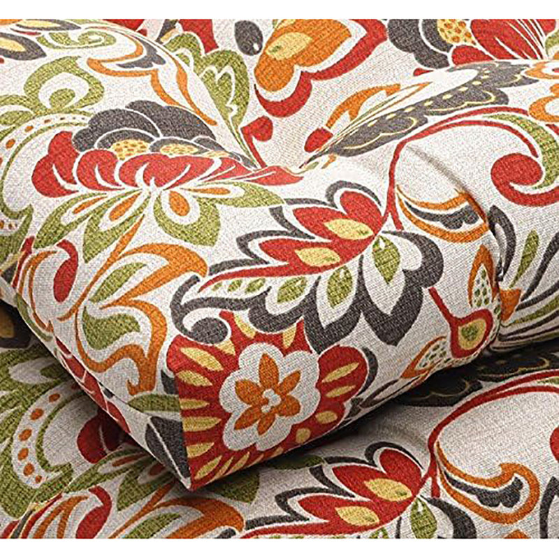 Floral Multicolor Tufted Wicker Chair Cushions, Set of 2