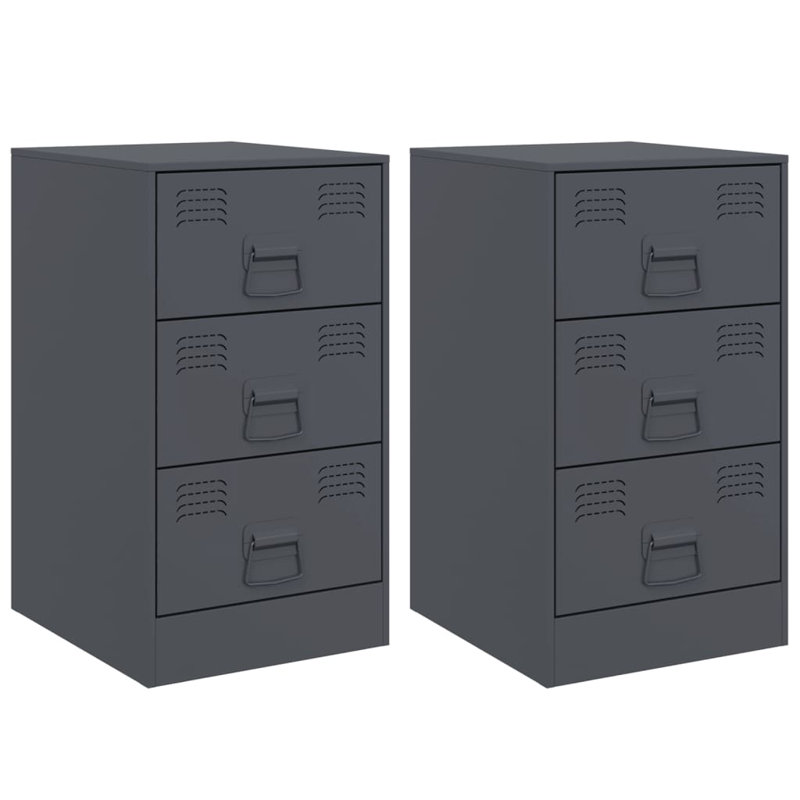 Raineri 34.5cm W Steel Bedside Table, Anthracite, Set of 2