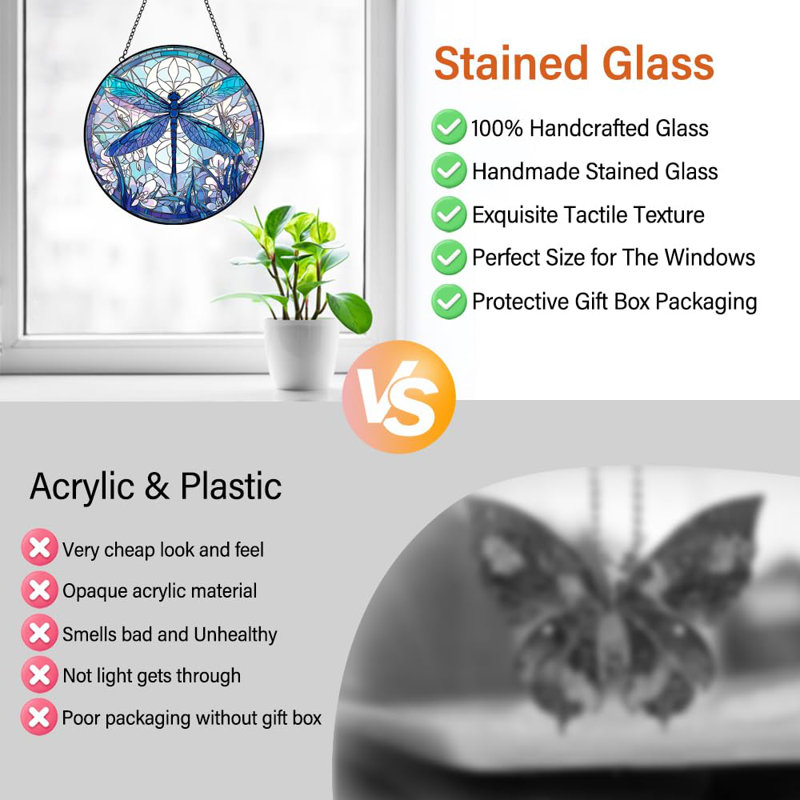 Libellule décorative pour fenêtre en verre coloré Suncatcher