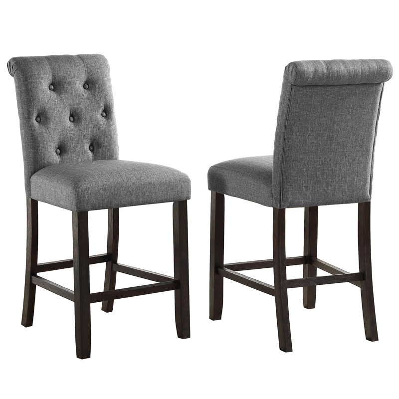 Chaises à hauteur de comptoir de 2, avec rembourrage et pieds foncés (2), dossiers rembourrés, Gris