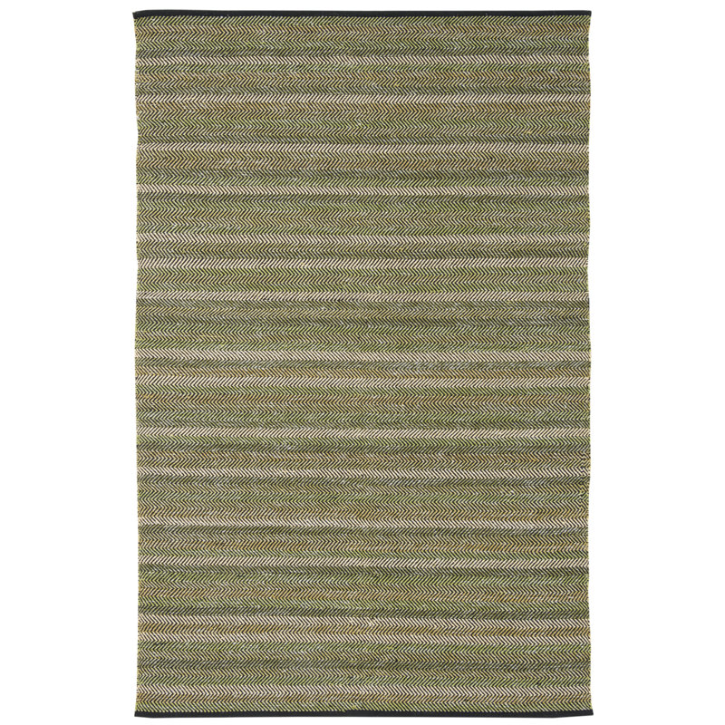 Tapis rayé vert en coton tissé à plat à la main Chiginagak, Rectangle de 5 pi x 8 pi