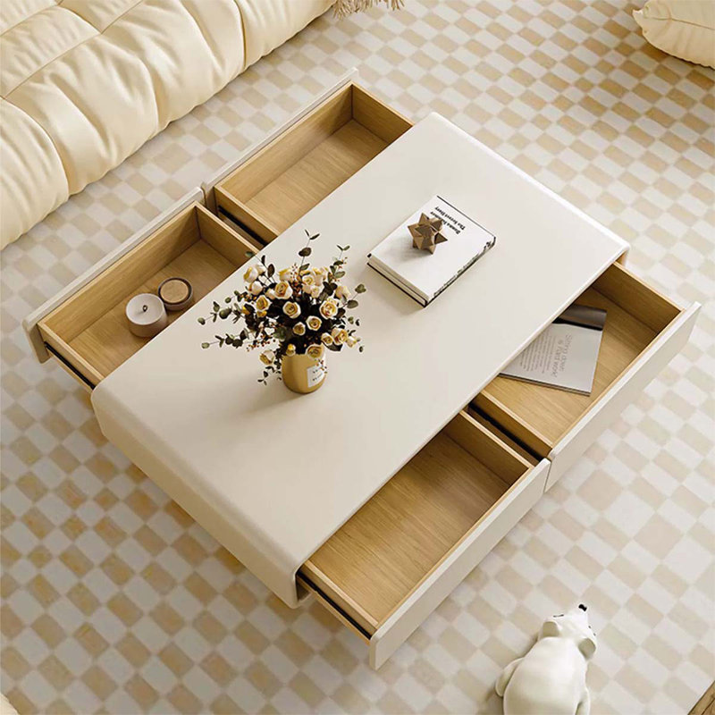 Table basse rectangulaire en bois manufacturé blanc crème, H 14,96 po x L 47,24 po x l 23,62 po