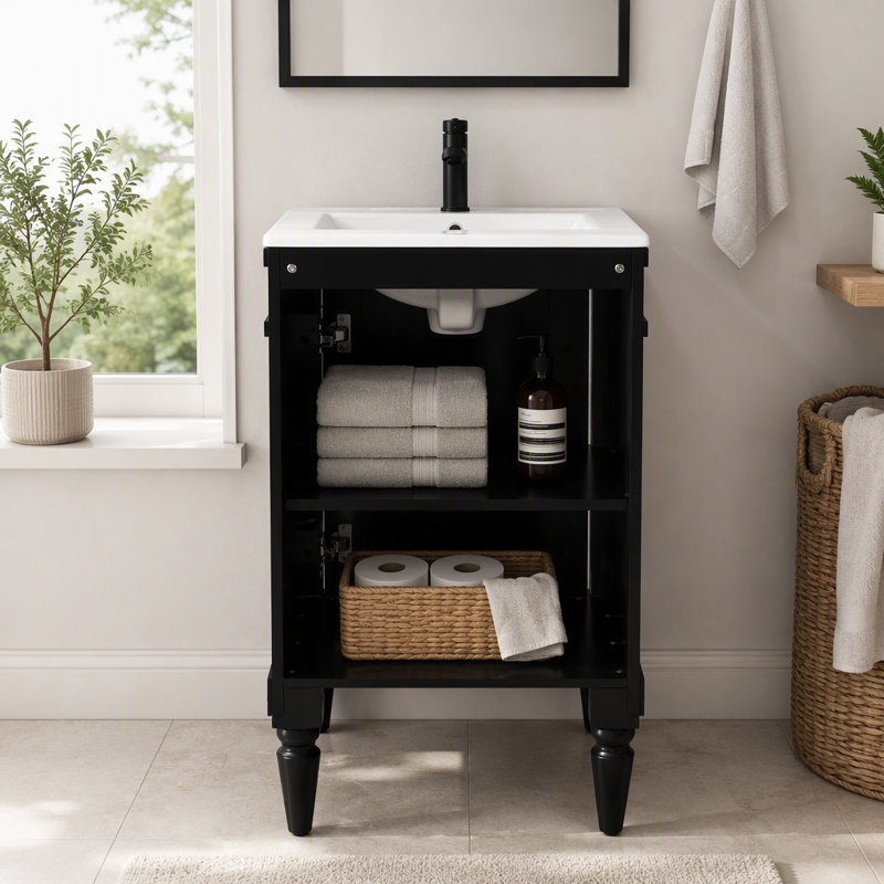 Meuble-lavabo compact avec lavabo, portes à fermeture douce et tablette réglable, 47.62 lbs Black