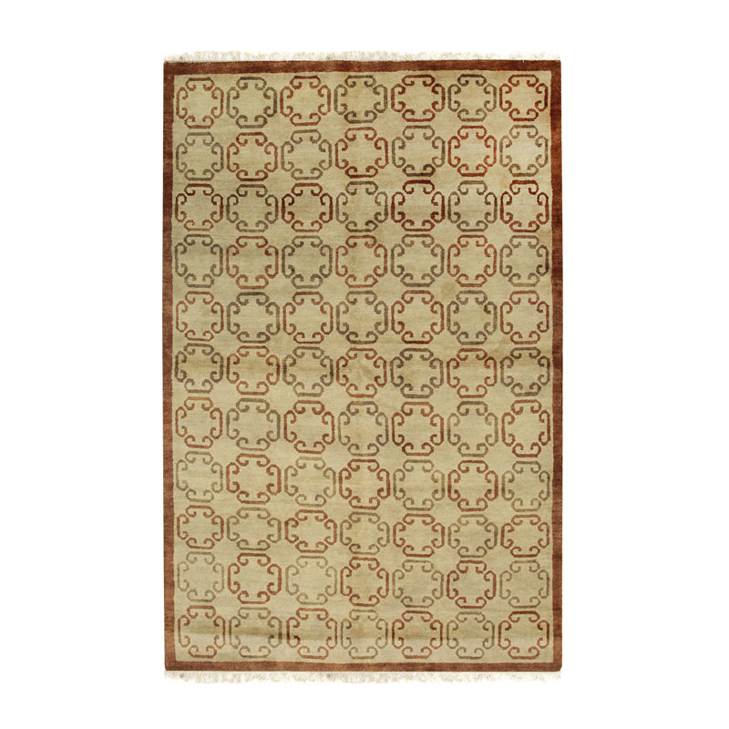 Tapis brun clair en laine noué à la main Bradford, Rectangulaire 8 pi x 10 pi