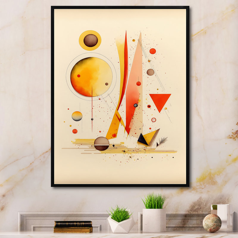 Abstrait géométrique orange et jaune I - reproduction sur toile, H 40 po x l 30 po x P 1,5 po, Toile avec cadre flottant noir