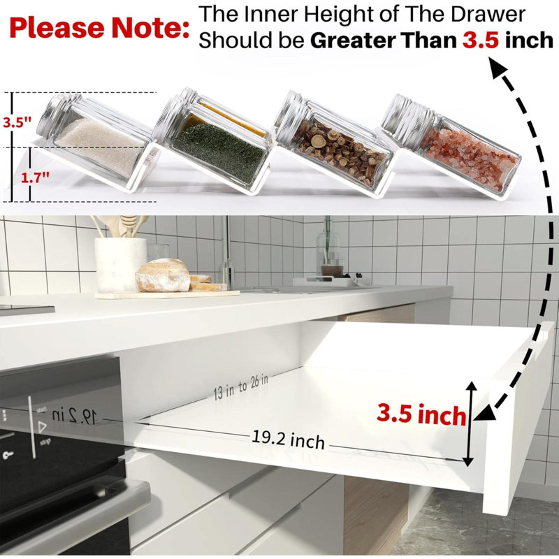 Organisateur de tiroir à épices transparent en acrylique, 4 niveaux - ensemble de 2 extensible de 13 po à 26 po, plateau à épices pour tiroir / comptoir (pots non inclus)