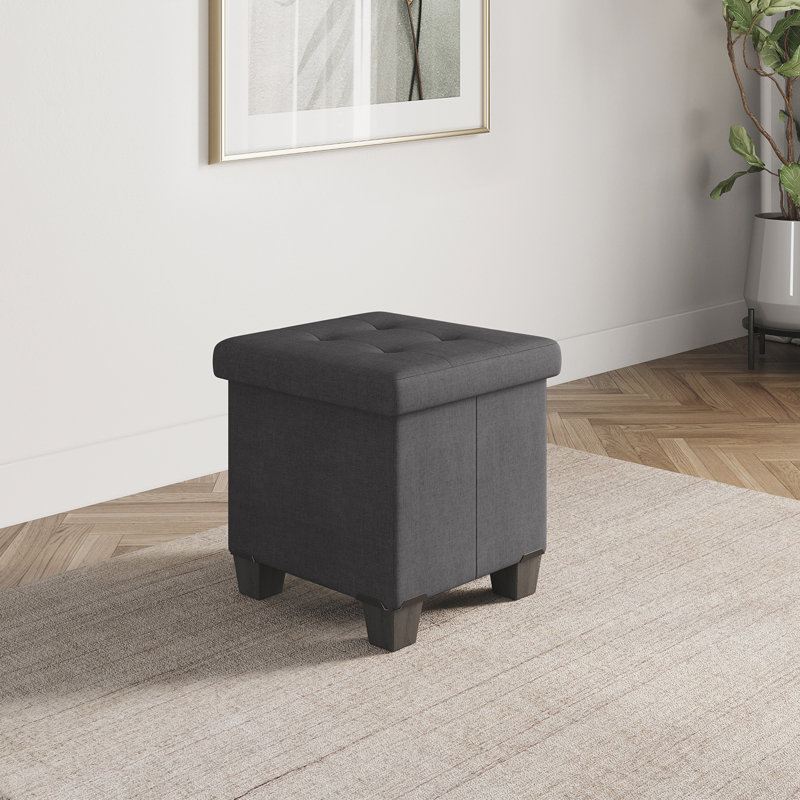 Banc avec rangement Macklen, Mélange de lin gris, H 15 po x l 15 po x P 15 po