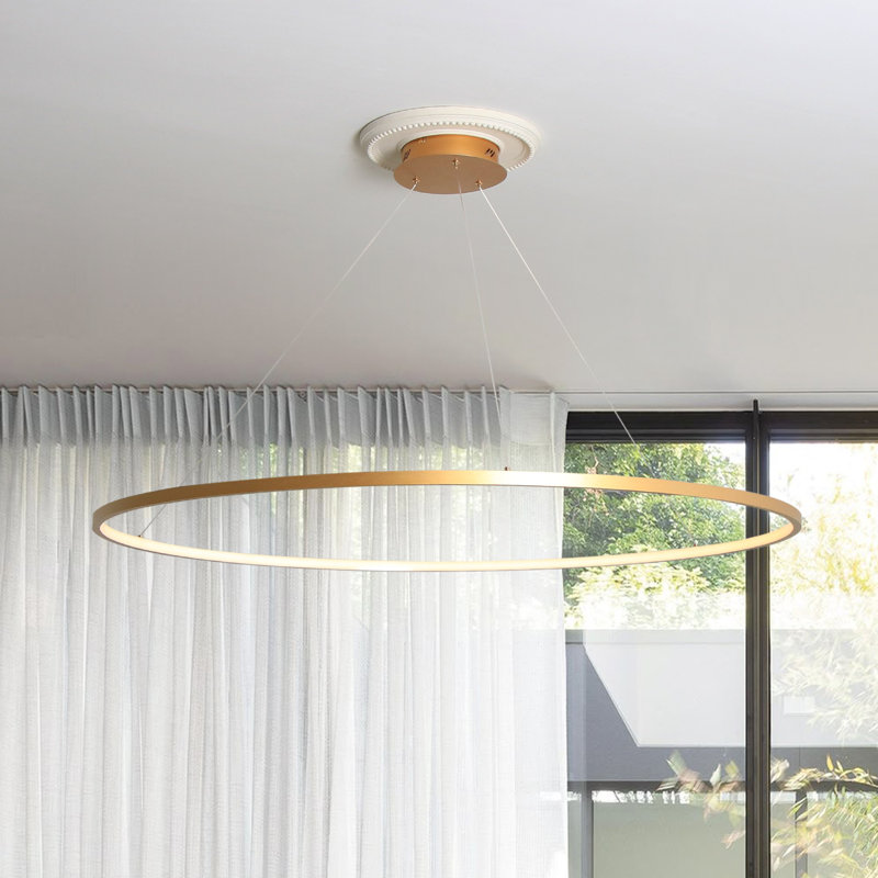 Luminaire suspendu rond à 1 lumière pour îlot de cuisine Stockham, H 0,8 po x l 47,2 po x P 47,2 po, Or