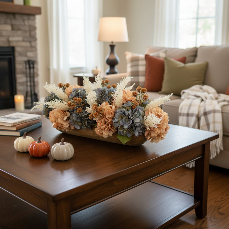 Fall Centerpiece with Hydrangeas and Berries