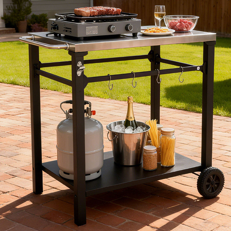 Table de préparation de barbecue supérieure à 2 niveaux Premium