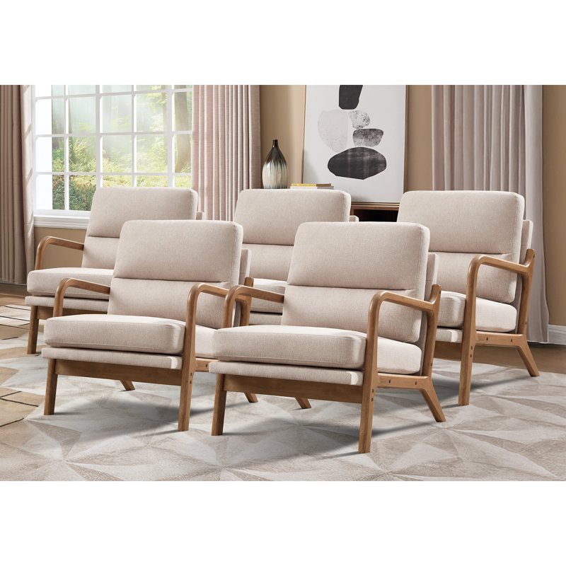 25.59'' Wide Upholstered Fabric Accent Armchair With Solid Wood Leg (Set of 5), Beige